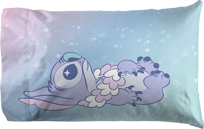 Jay Franco Disney Lilo & Stitch Full Size Sheet Set - 4 Piece Kids Bedding | Super Soft Brushed Microfiber, Deep Pocket, Machine Washable, White Angel Floral Design (Officially Licensed)
