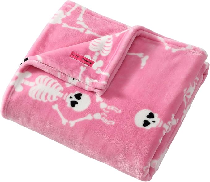 Betsey Johnson - Blanket, Buttery-Soft Throw Blanket for Couch or Bed, Boldly Plush & Oversized Bedding (Yoga Skeleton Pink, 50" x 70")
