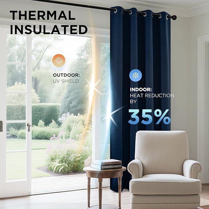 Joydeco Blackout Curtains 90 inch Long 2 Panels Set, Thermal Insulated Long Curtains & Drapes 2 Burg, Room Darkening Grommet Drapes for Bedroom Living Room Windows (W52 x L90 Inch, Navy Blue)