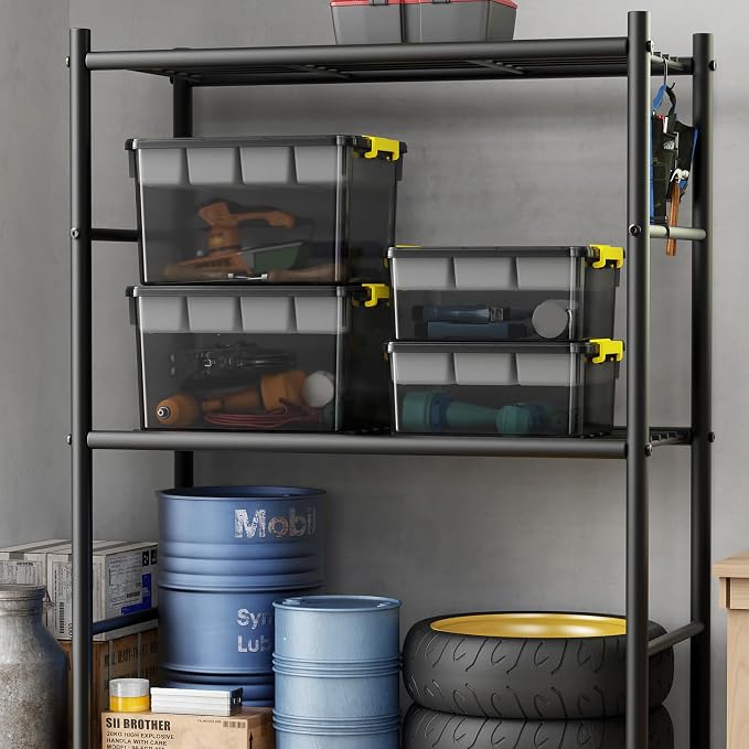 80Qt Stackable Storage Bins with Lids & Trays, Clear Plastic Latching Boxes Organizers with Dividers Portable Containers for Arts & Crafts, Home & Car Trunk Organization,Clear Grey,4Pack