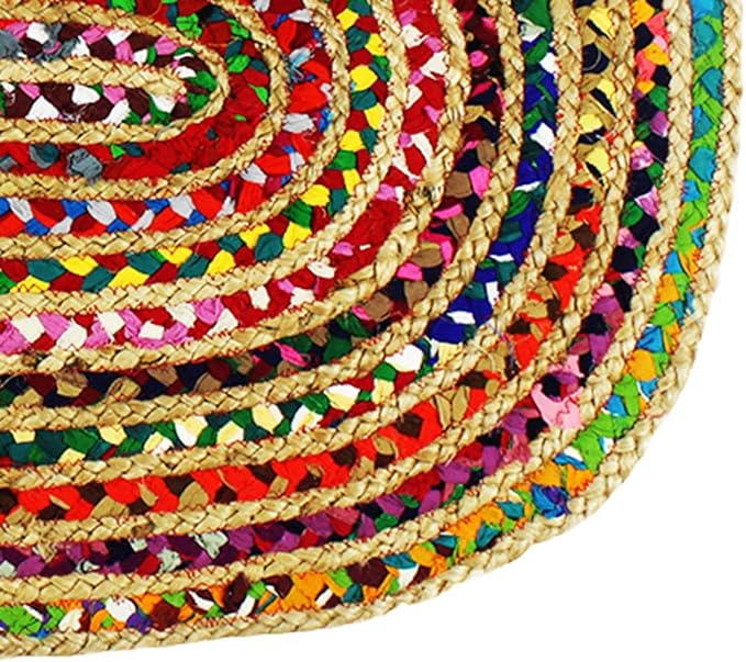 Cotton Craft - Hand Woven Reversible Jute & Cotton Multi Chindi Braid Rug - 4 x 6 Feet Oval - This Rug is Made from Multi Color re-cycled Yarns, Actual Product May Vary in Color from The Image Shown