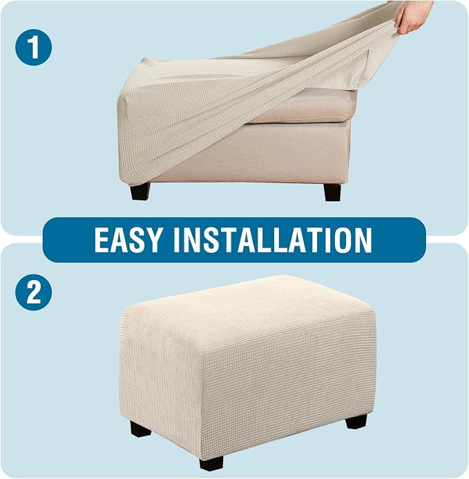 H.VERSAILTEX Ottoman Cover Slipcover Rectangle Fit Length 29'-34' Footrest Sofa Slipcovers Stool Cover Footstool Protector Covers Feature Stretch Thick Jacquard Fabric Removable Washable - Natural