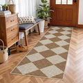 Garvee 2x8 Kitchen Rugs Non Slip Washable Runner Rug, Geometric Easy Jute Indoor Outdoor Rugs for Entryway, Non Shedding Stain Resistant Neutral Diamond Mat for Patio, Porch, Bedroom, Coffee/White