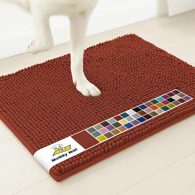 Muddy Mat® | Super Water Absorbent Door Mat Indoor, Microfiber Quick Dry Chenille Entryway Rug, Slip Resistant Front Door Mat, Indoor Mats for Entryway, Machine Washable Pet Rug, Brick Red 24" x 120"
