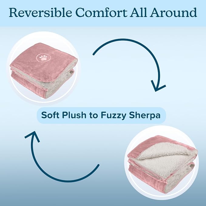 Waterproof Pet Blanket - 30x40-Inch Reversible Sherpa Fleece Throw Protects Couches, Cars, and Beds from Spills, Stains, and Fur by PETMAKER (Pink)