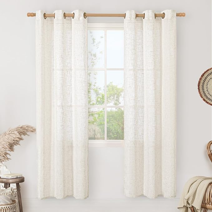 LAMIT Natural Doorway Linen Curtains 80 inch Length 2 Panels, Cream Light by LAMIT