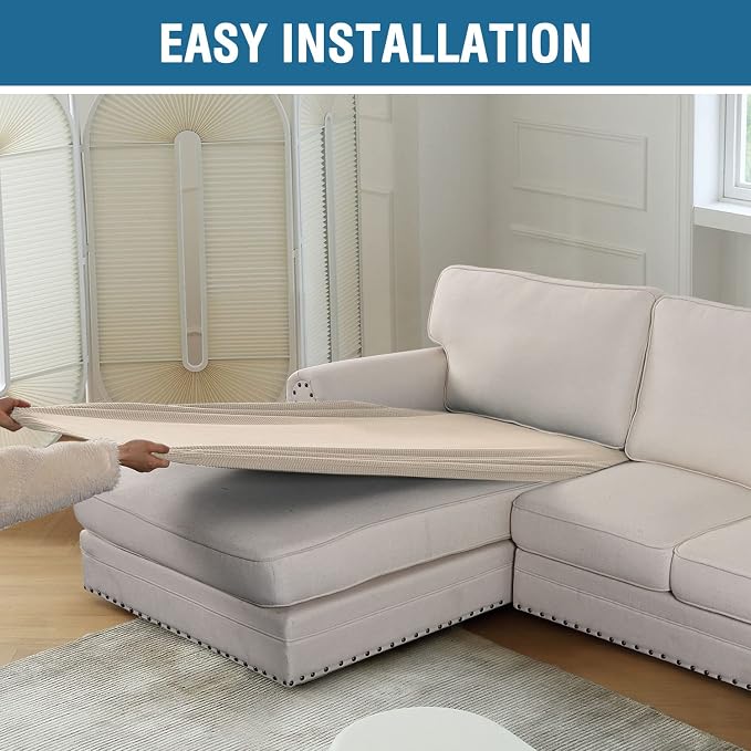 H.VERSAILTEX Sectional Couch Covers 1 Piece Chaise Slipcover L Shape Separate Cushion Couch Cover for Both Left/Right Sectional Couch (Seat Only: 1 Chaises, Natural)