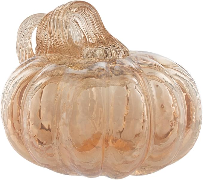 Boston International Handblown Art Glass Pumpkin Thanksgiving Halloween Decorations for Home, Small, Apple Cider