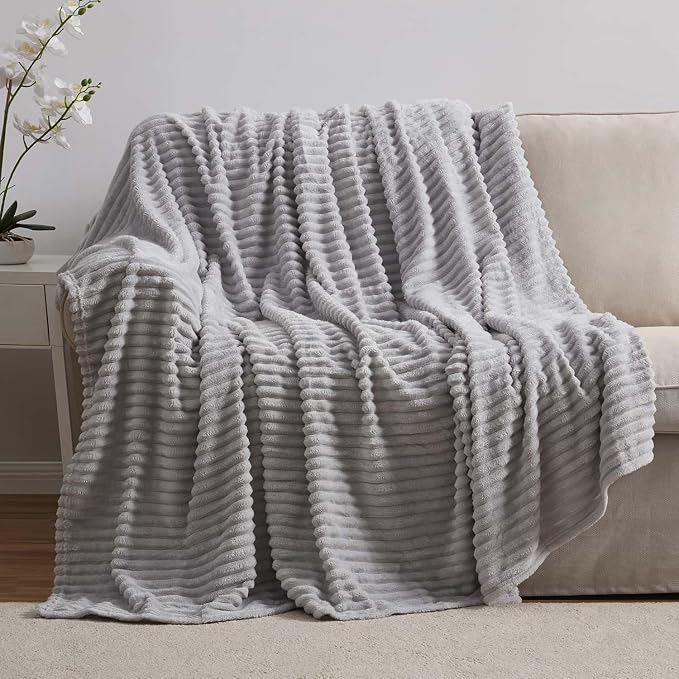 Nestl Light Grey Throw Blanket for Couch - Cozy Warm Fuzzy Blankets for Women, Plush Small Fleece Throws for Girls - Silver, 50 x 60 Inches