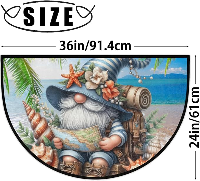 Half Round Door Mat Palm Trees Gnome Non Slip Half Moon Rug Indoor Entrance Washable Half Circle Area Rugs Semi Circle Bathroom Rugs Floor Carpet for Kithen Bedroom Fireplace Decor