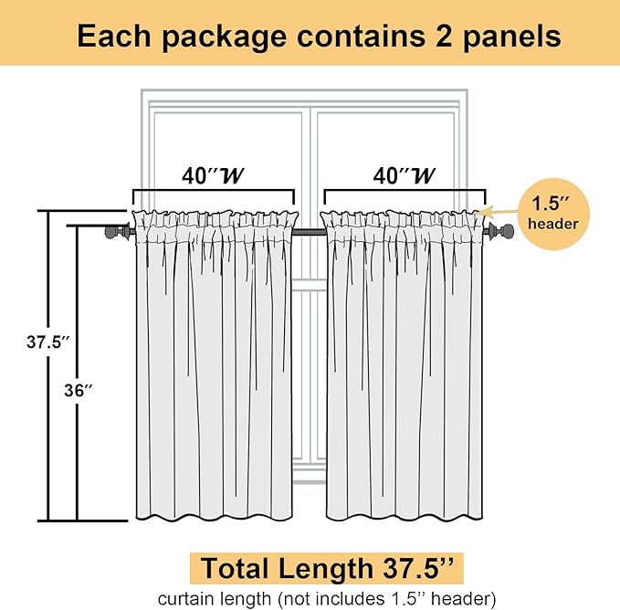 Lecloud 36 Inch White Sheer Curtains Tiers 2 PCS with Dual Rod Pockets, Airy & Breathable Half Small Curtain for Bedroom Living Room Kitchen, Voile Sheer Tiers Cafe Cupboard Decor, 40X36 Inches