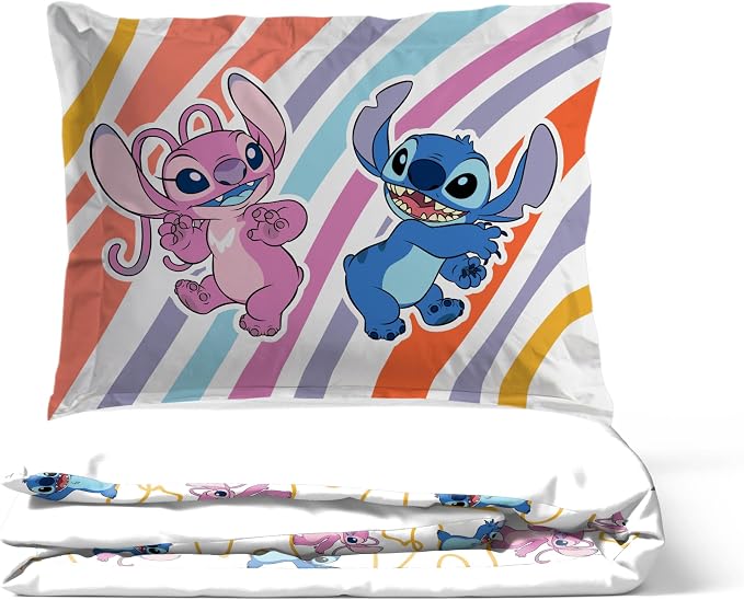 Jay Franco Duvet Cover Set – 3 Piece Comforter Cover and Sham Set, Super Soft Cozy Kids Bedding (Insert Not Included) White - Lilo and Stitch, Queen