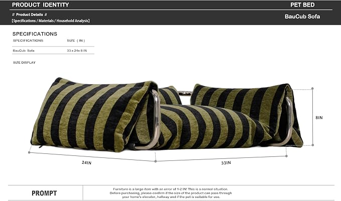 2-in-1 Human & Pet Elevated Dog Sofa, Striped Couch with Metal Frame & Foam, Indoor Pet Furniture