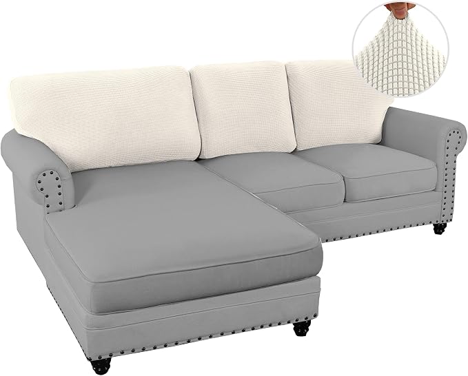 H.VERSAILTEX Backrest Cushion Covers Sectional Couch Back Cushion Covers for Sectional Sofa Set for Both Left/Right Couch (Back Only: 1 Chaise + 2 Sofa, Ivory)