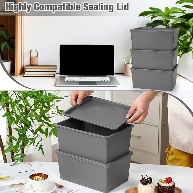 Menkxi 6 Pcs Storage Bins with Lids Small Plastic Storage Containers Stackable Storing Baskets Box Cute Organizer Bins for Organizing Shelves (Gray)