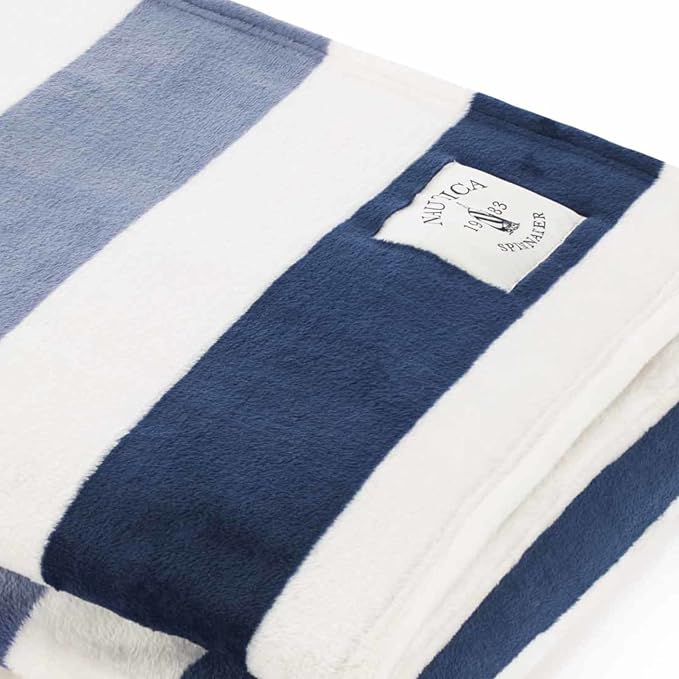 Nautica - Fleece Throw Blanket for Couch 50x60, Ultra Soft Plush Micro Flannel Throw, Lightweight Warm Cozy Blanket, Americana Decor, Perfect for Sofa, Bed, Living Room (Awning Stripe Blue)