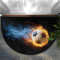 Soccer Half Round Doormat Non-Slip Semi Circle Rug Half Moon Mat | Black Flame Washable Soft Absorbent Indoor Outdoor Entrance Kitchen Bathroom Sink Patio Welcome Fireplace Floor Rug