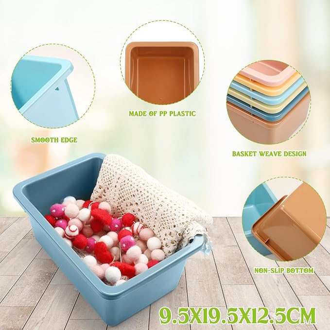 Thyle 12 Pieces Plastic Cubby Bins with Labels Classroom Book Bins Stackable Storage Container Durable Toy Storage Organizer Baskets for School Classroom Office (Simple,Morandi Color)