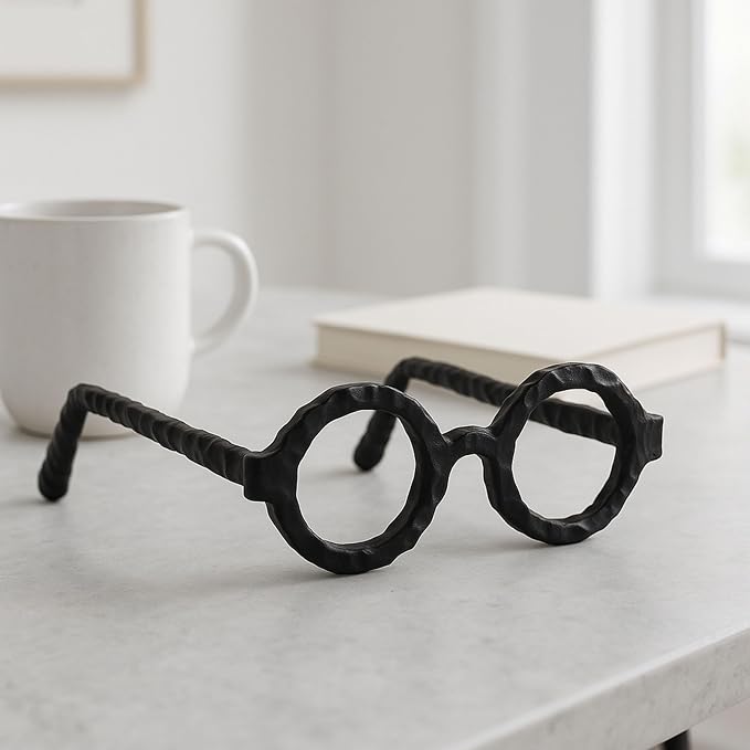 Modern Decorative Glasses Sculpture Figurine for Office Shelf Decor - Home and Bathroom Accent for Desk Display - Living Room Ornament Statue for Coffee Table Styling in Spaces - 3", Black