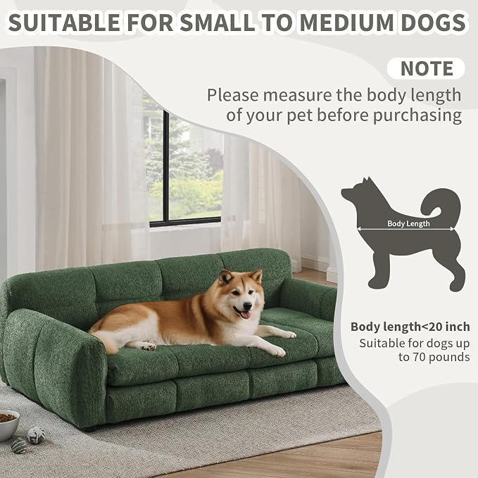 Elevated Dog Couch Bed, 51" Sofa for Dogs with Backrest and Armrest, Durable Pet Sofa with Soft Foam Cushion, Dog Couch Bed with Legs for Medium and Large Dogs, Emerald Green