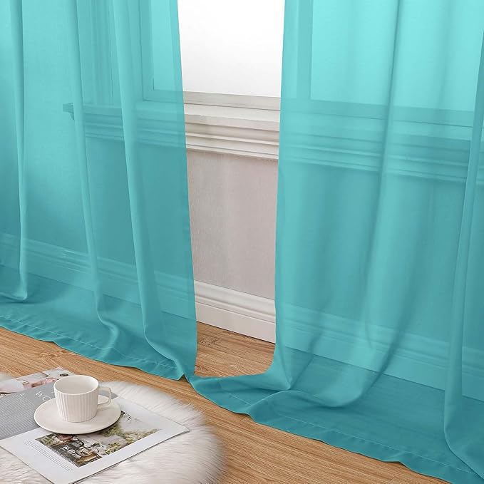 Turquoise Sheer Curtains 84 Inches Long 2 Panels, Soft Airy Light Filtering Curtains for Bedroom Living Room, Modern Rod Pocket Privacy Drapes Window Treatments, Total Wide 84 Inch