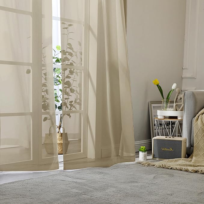 Lecloud Taupe Sheer Curtains 96 Inches Long 2 Panels, Modern Voile Solid - Image 8