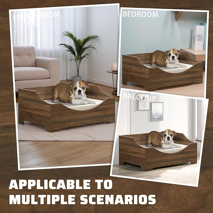 Elevated Dog Bed Frame for Medium Dogs,Wooden Dog Bed with Mattress, 36" Wide Mid-Century Modern Pet Sofa Bed for Small Space,Easy Assembly