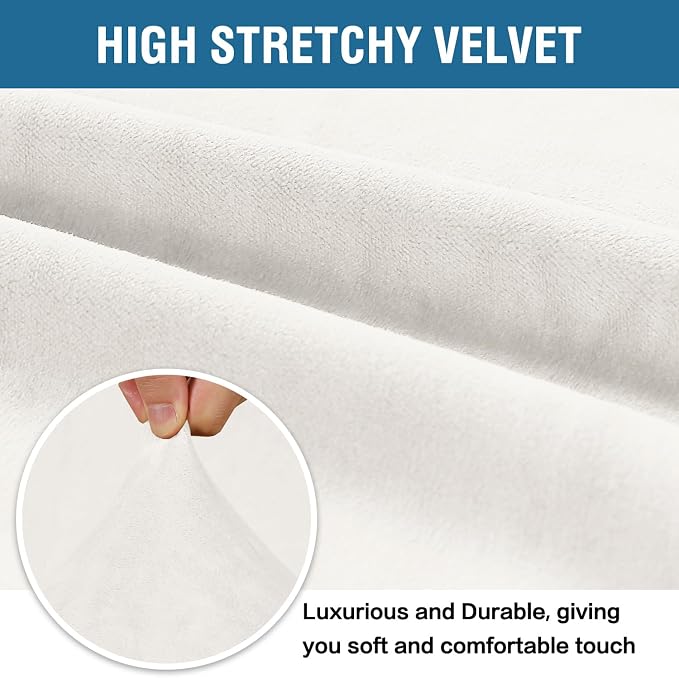 H.VERSAILTEX Velvet Stretch Couch Cushion Cover Plush Cushion Slipcover for Chair Cushion Furniture Protector Seat Cushion Sofa Cover (1 Piece Armchair Cushion Covers, Porcelain White)