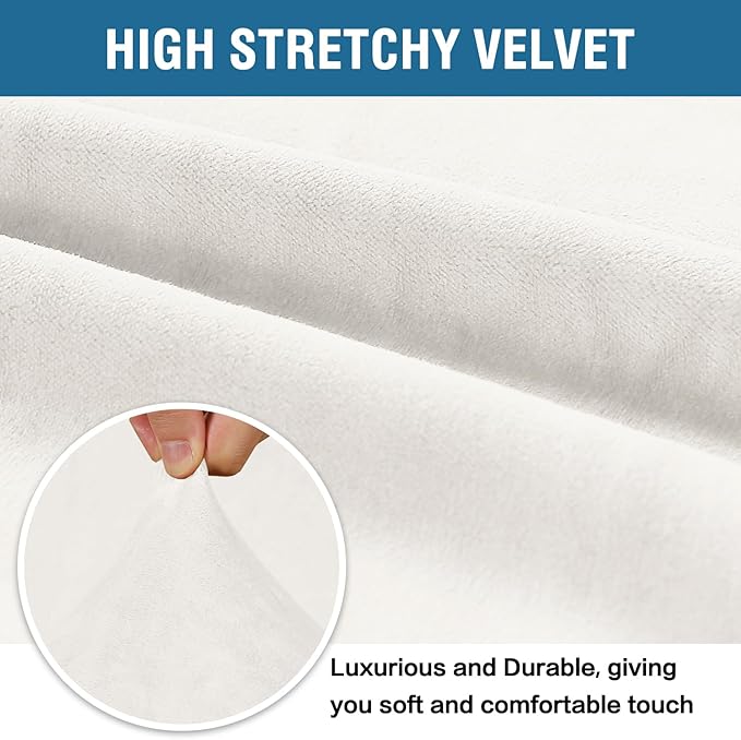 H.VERSAILTEX Velvet Stretch Couch Cushion Cover Plush Cushion Slipcover for Chair Loveseat Sofa Cushion Furniture Protector Seat Cushion Sofa Cover (2 Piece Large Sofa Cushion Covers, Porcelain White)