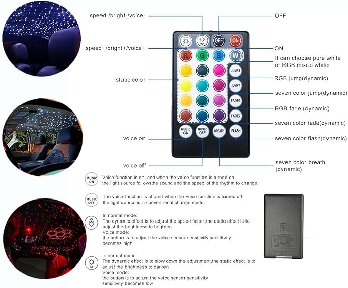 AZIMOM 16W Sound Activate Starlight Headliner Kit Mixed 335pcs 13.1ft Fiber Strands, Fiber Optic Starlight Light Music Mode Remote APP Control Car Use Home Headliner Lighting Decoration