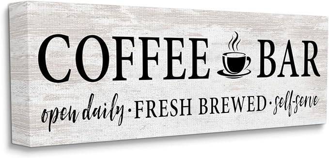 Stupell Industries 'Coffee Bar Cafe Rustic Sign'| Canvas Art | Stupell Industries | 48 x 20 Inches, Easy to Hang and Sturdy, Made in USA, by Lettered and Lined