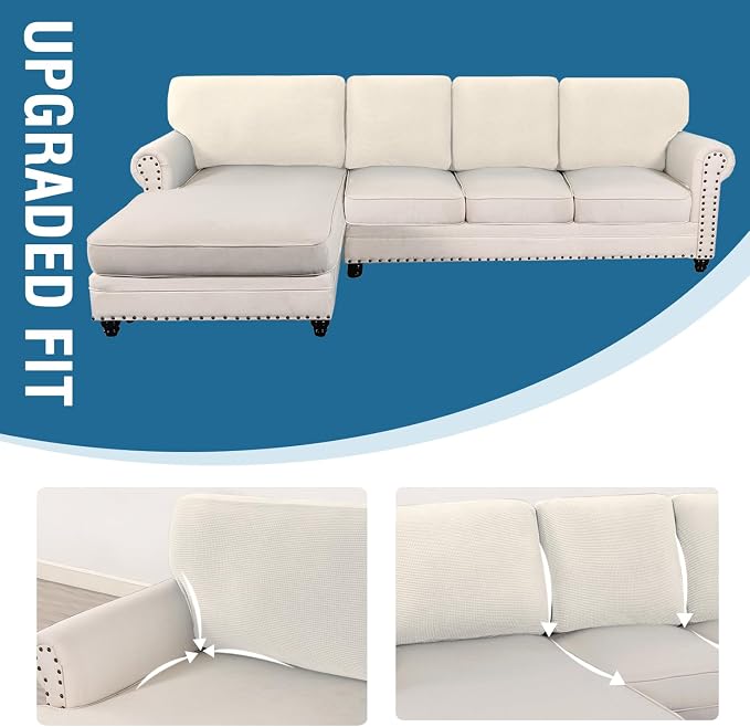 H.VERSAILTEX Backrest Cushion Covers Sectional Couch Back Cushion Covers for Sectional Sofa Set for Both Left/Right Couch (Back Only: 1 Chaise + 3 Sofa, Ivory)