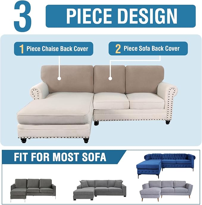 H.VERSAILTEX Backrest Cushion Covers Sectional Couch Back Cushion Covers for Sectional Sofa Set for Both Left/Right Couch (Back Only: 1 Chaise + 2 Sofa, Sand)