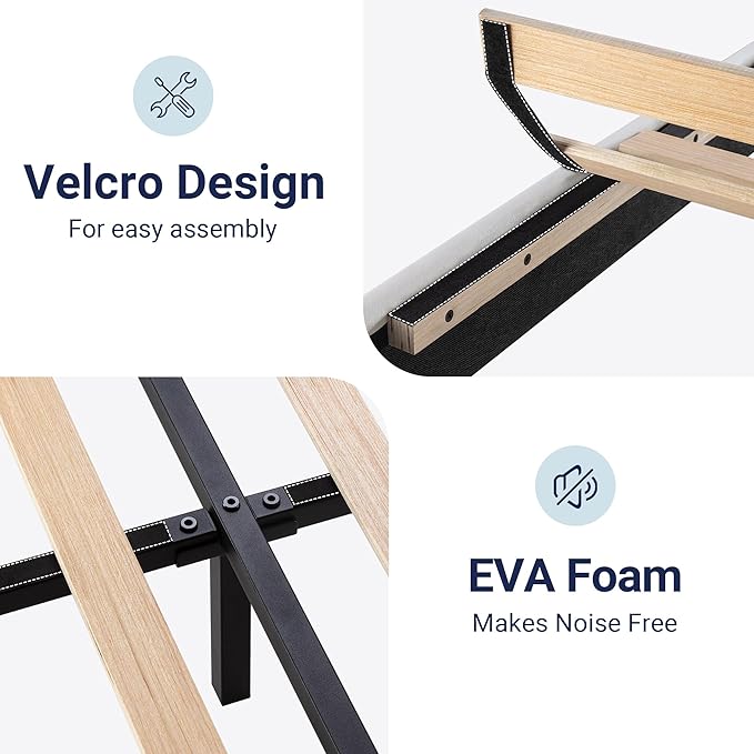 Allewie Queen Size Platform Bed Frame with Velvet Upholstered Headboard | Wooden Slats Support, Fully Upholstered Mattress Foundation, No Box Spring Needed, Easy Assembly, Noise-Free, White