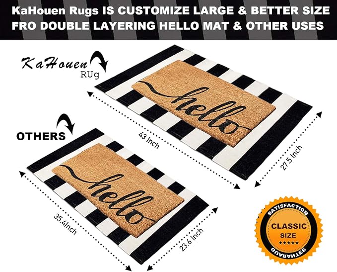 KaHouen Cotton Black and White Striped Rug (27.5 x 43 Inches), Washable Hand-Woven Stripe Outdoor Front Door Mat for Layered Door Mats/Porch/Kitchen/Bathroom/Laundry Room.