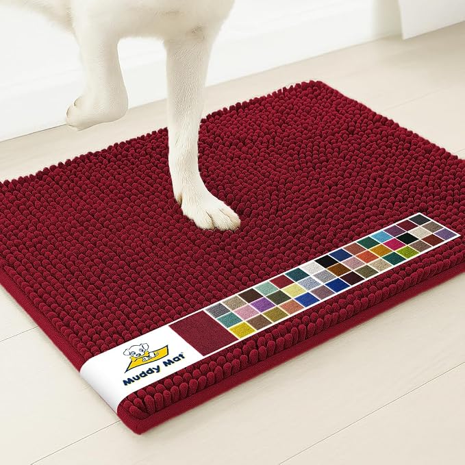 Muddy Mat® | Super Water Absorbent Door Mat Indoor, Microfiber Quick Dry Chenille Entryway Rug, Slip Resistant Front Door Mat, Indoor Mats for Entryway, Machine Washable Pet Rug, Maroon 6ft x 9ft