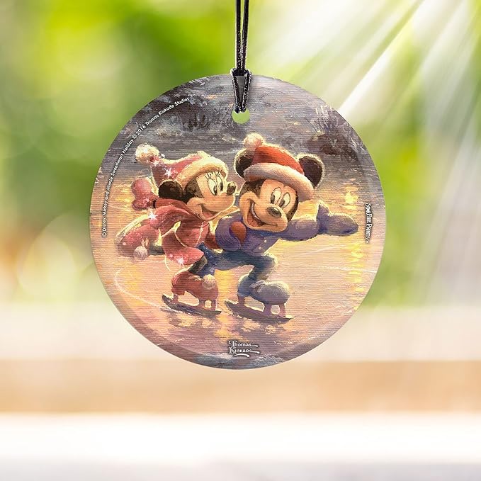 Disney Thomas Kinkade Mickey Minnie 3.5 in Glass Print | Hanging glass print | Bedroom or office display | Disney Thomas Kinkade gift