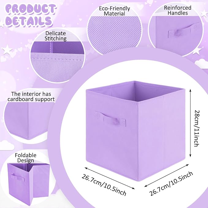 Yinder 12 Pcs Cube Storage Bin Purple 10.5''x10.5''x11'' Storage Bins for Playroom Decor Colorful Bins for Kids Foldable Baskets for Nursery Organizer Boxes Fabric Boxes