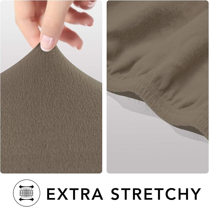 PureFit Stretch Oversized Couch Covers Fleece Sofa Slipcovers Natural | 1-Piece Sofa Cover Washable Soft Couch Protector, Couch Slipcover with Non Skid Foam and Elastic Bottom for Kids, Dogs