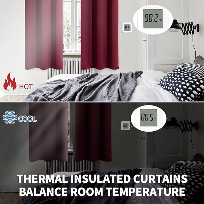 BGment Blackout Curtains for Living Room - Grommet Thermal Insulated Room Darkening Curtains for Bedroom, 2 Panels of 52 x 95 Inch, Burgundy