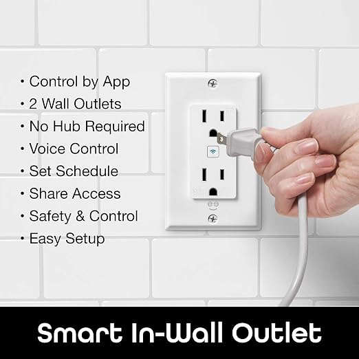 Geeni Smart WiFi in-Wall Outlet, White, 2 Outlets – No Hub Required – Smart Outlet Works with Amazon Alexa, Google Home, Requires 2.4 GHz WiFi