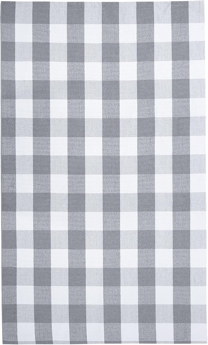 IOHOUZE Buffalo Plaid Checkered Rug 4x6 Ft Front Door Mats, Washable Area Rugs for Front Porch Decor, Spring Summer Welcome Mats Outdoor, Gray White Rug for Farmhouse/Entryway/Home Entrance