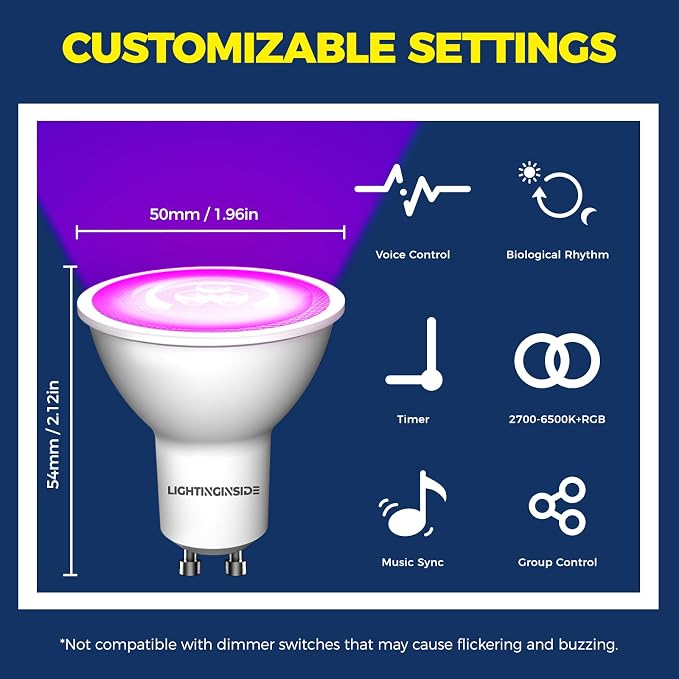Lightinginside GU10 Smart Light Bulbs 50W Equivalent, 38°Beam Angle, Smart Bulb Works with Alexa/Google Home/SmartLife, 5W 420LM, RGBCW Bluetooth Spotlight Track Light, 2.4G WiFi, ETL Listed, 4PCS | Work with Alexa/Google Home/SmartLife, 5W 420LM Spotl...