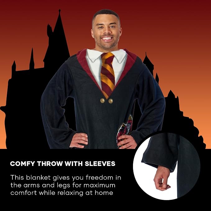 Northwest Harry Potter Comfy Throw Blanket with Sleeves, 48 x 71 Inches, Gryffindor Rules, Cozy Harry Potter House Uniform