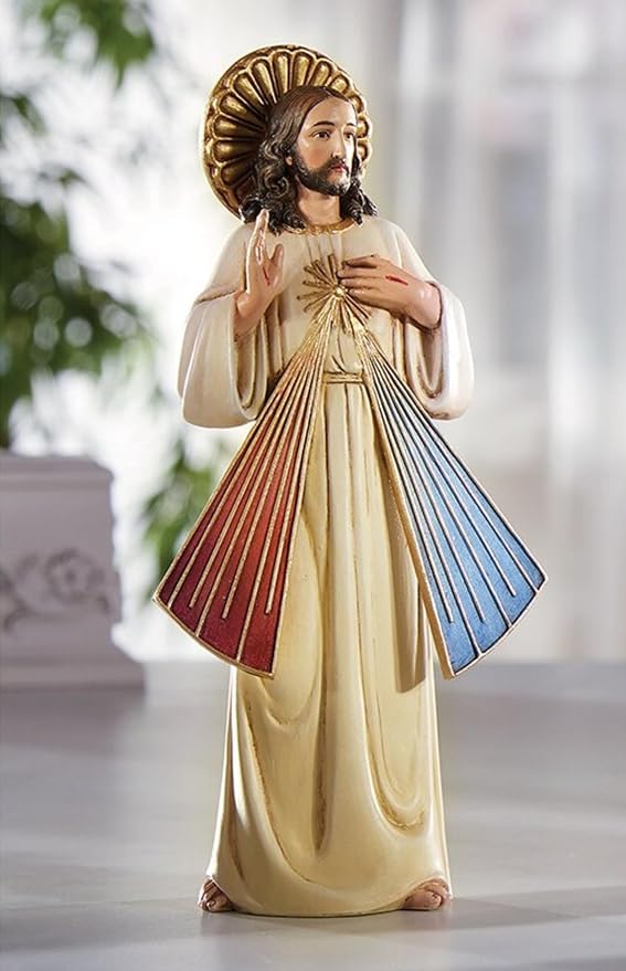 Avalon Gallery Hummel Inspired Figurines Hand Painted Carved Catholic Figurine, 8-Inch, Divine Mercy