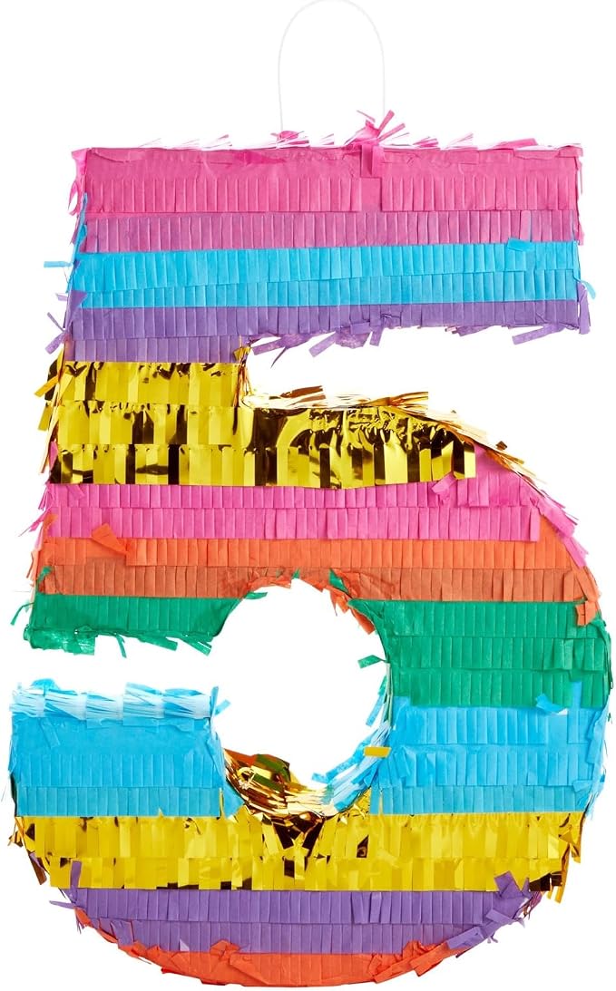 BLUE PANDA Rainbow Number 5 Pinata - Small, Multicolored, 12 x 16.5 x 3 In - Pinata for Kids Birthday Party & Fiesta Decoration