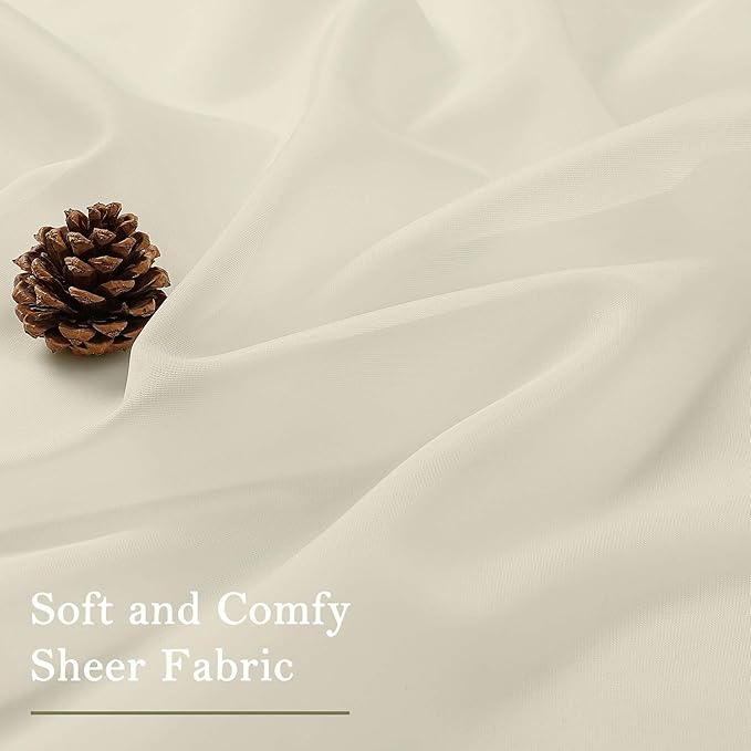 Lecloud Cream Sheer Curtains 63 Inch Length 2 Panels, Rod Pocket Light - Image 7