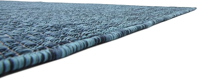 Unique Loom Collection Casual Transitional Solid Heathered Indoor/Outdoor Flatweave Area Rug (7' 1" x 10' Rectangle, Teal/Navy Blue)