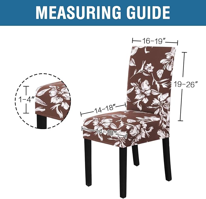 H.VERSAILTEX Stretch Dining Chair Covers Set of 6 Chair Covers for Dining Room Parsons Chair Slipcover Chair Protectors Covers Dining, Feature Modern Floral Printed Design, Chocolate