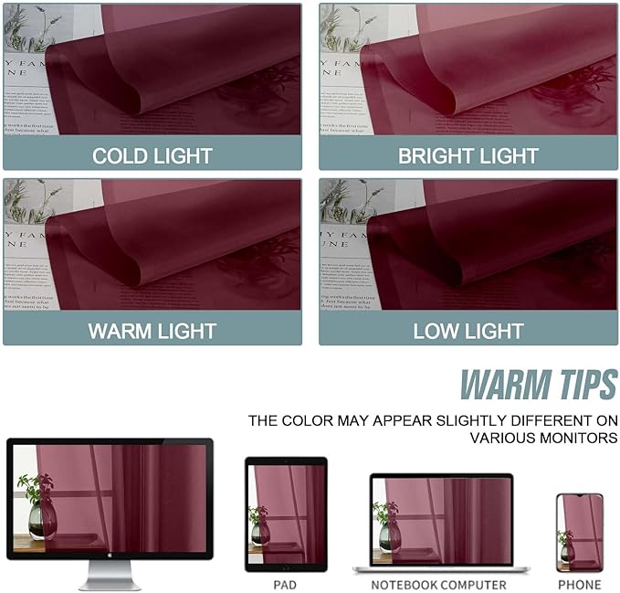 Burgundy Window Sheer Curtains 45 Inches Length, Voile Short Curtains for Living Room Bedroom, Modern Soft Window Drapes 2 Panels Set, Top Dual Rod Pocket Design, 2x42Wx45L Inches